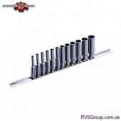 Набор головок длинных на планке TOPTUL 1/4" 12ед. 4-13мм GAAQ0802U