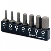 Набор бит шестигранных TOPTUL 1/4" 7ед. (Hex: 2, 2.5, 3, 4, 5, 6, 8mm) GAAV0701