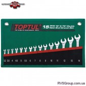 Набор ключей рожковых TOPTUL 15 шт. 3,2-14мм 15°х75° GRAJ1501