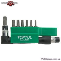 Набор бит TORX TOPTUL 1/4" T10H-T40H + Г-обр. переходник 8ед. GAAL0801